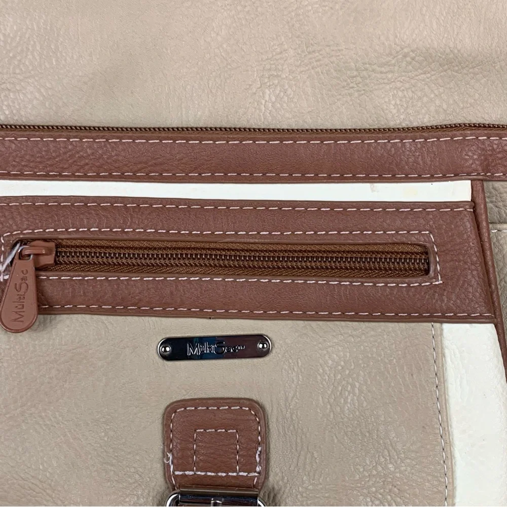 Multi Sac Crossbody‎ Bag Tan & Cream Lots Of Pockets Adjustable Travel Purse